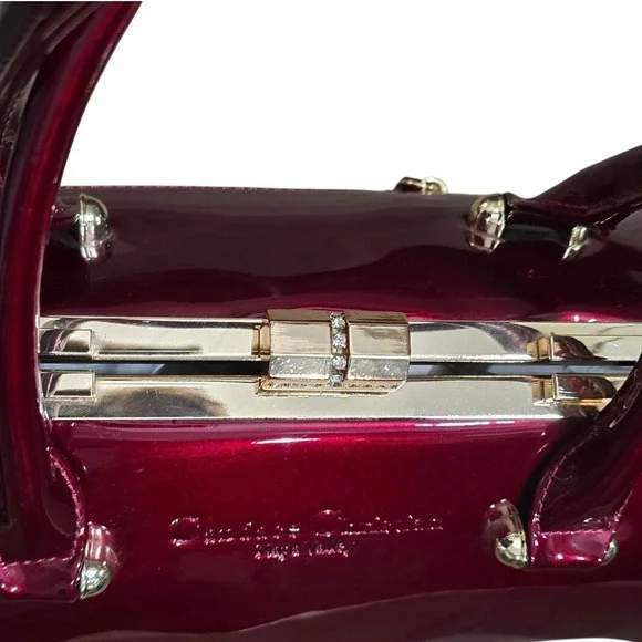 Candace Christian Stella Burgundy Red Patent Vegan Leather Top Handle Bag purse - Picture 5 of 10